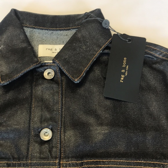 Rag and Bone Cropped Denim Trucker Jacket Clear Coated Made in USA - Picture 8 of 15